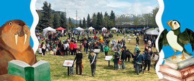 activities on the lawn at the Loussac Public Library in Anchorage