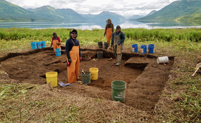 One of several archaeological sites the Alutiiq Museum archaeological staff surveyed near Karluk Lake.