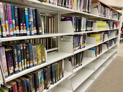 bookshelves inside the Wasilla Public Library