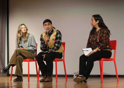 Julian Brave NoiseCat, co-director of Sugarcane, speaks after a screening in August at the Anchorage Museum. 