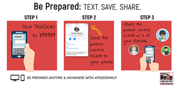 Be Prepared: Text. Save. Share. Text POISON to 797979, save to your contacts and share with friends and family.