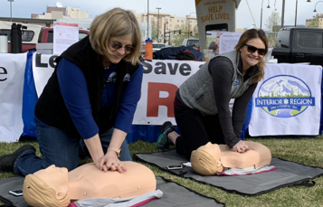 Wilma Vinton and Kim Johnson of Interior Region EMS Council, American Heart Association Walk: Hands Only CPR demonstration
