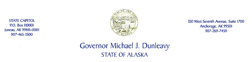 Alaska State Seal. Governor Michael J. Dunleavy