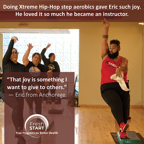 Extreme Hip-Hop Aerobic instructor, Eric, loves sharing his joy with others in his community.
