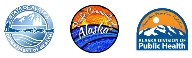 Alaska Department of Health, Pacific Community of Alaska, and Alaska Division of Public Health logos.