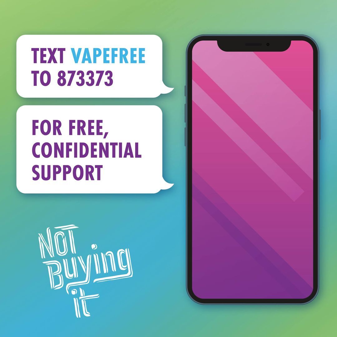 Not Buying It social media post: Text VAPEFREE to 873373 for FREE, confidential support.