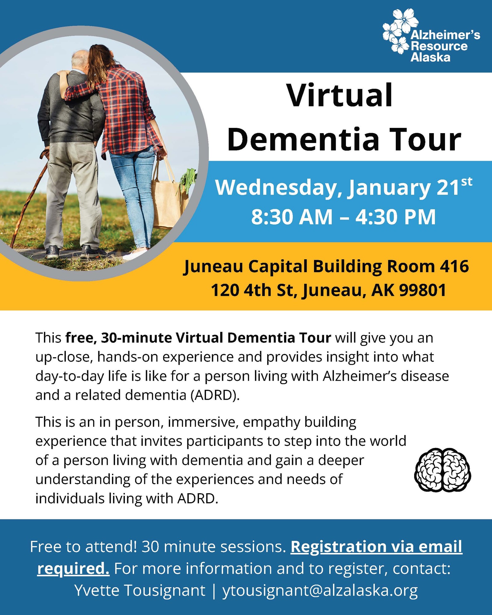 Alzheimer's Resource of Alaska Virtual dementia tour in Juneau Jan. 21 flyer
