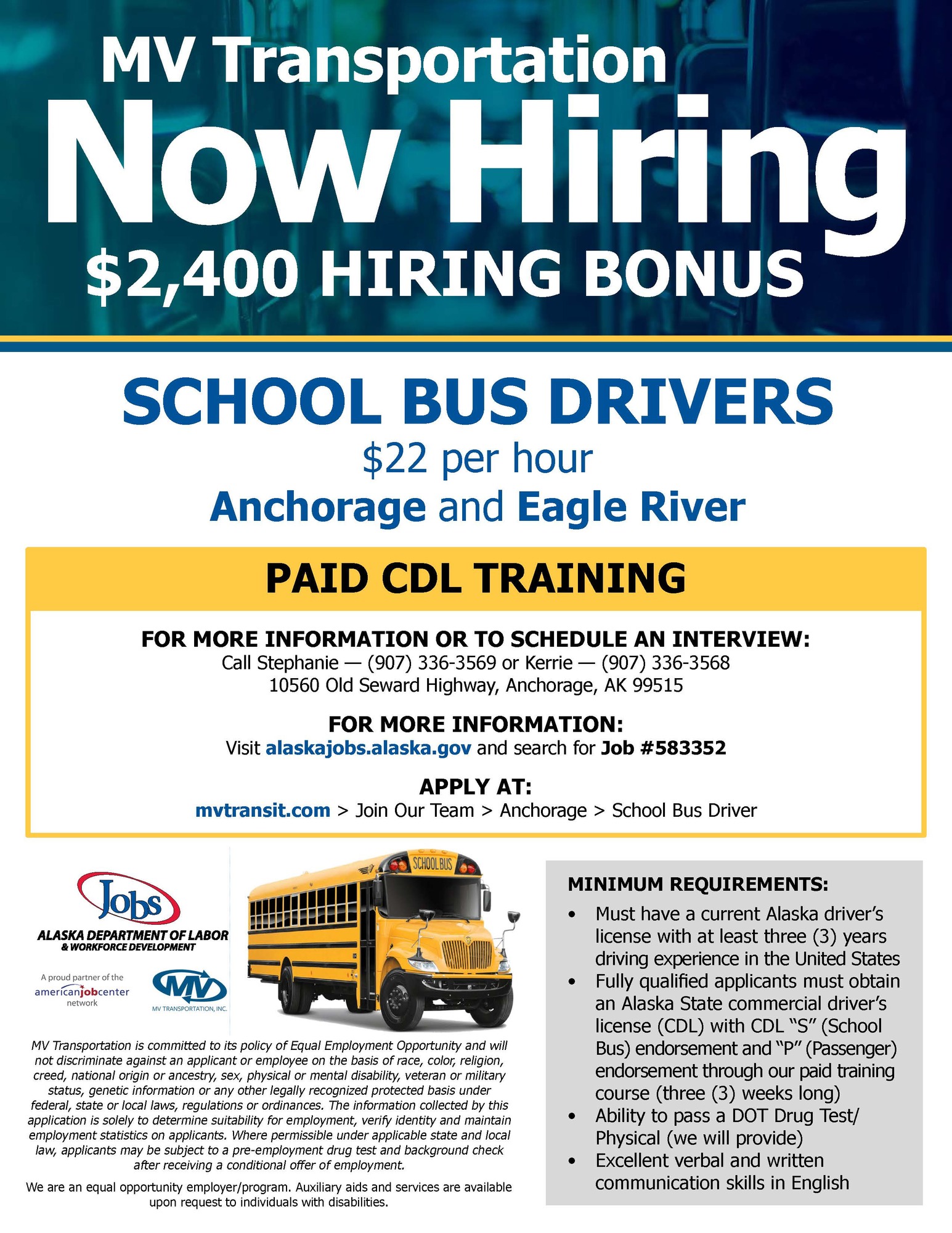 MV Transportation Now Hiring School Bus Driver-$2,400 Hiring Bonus!