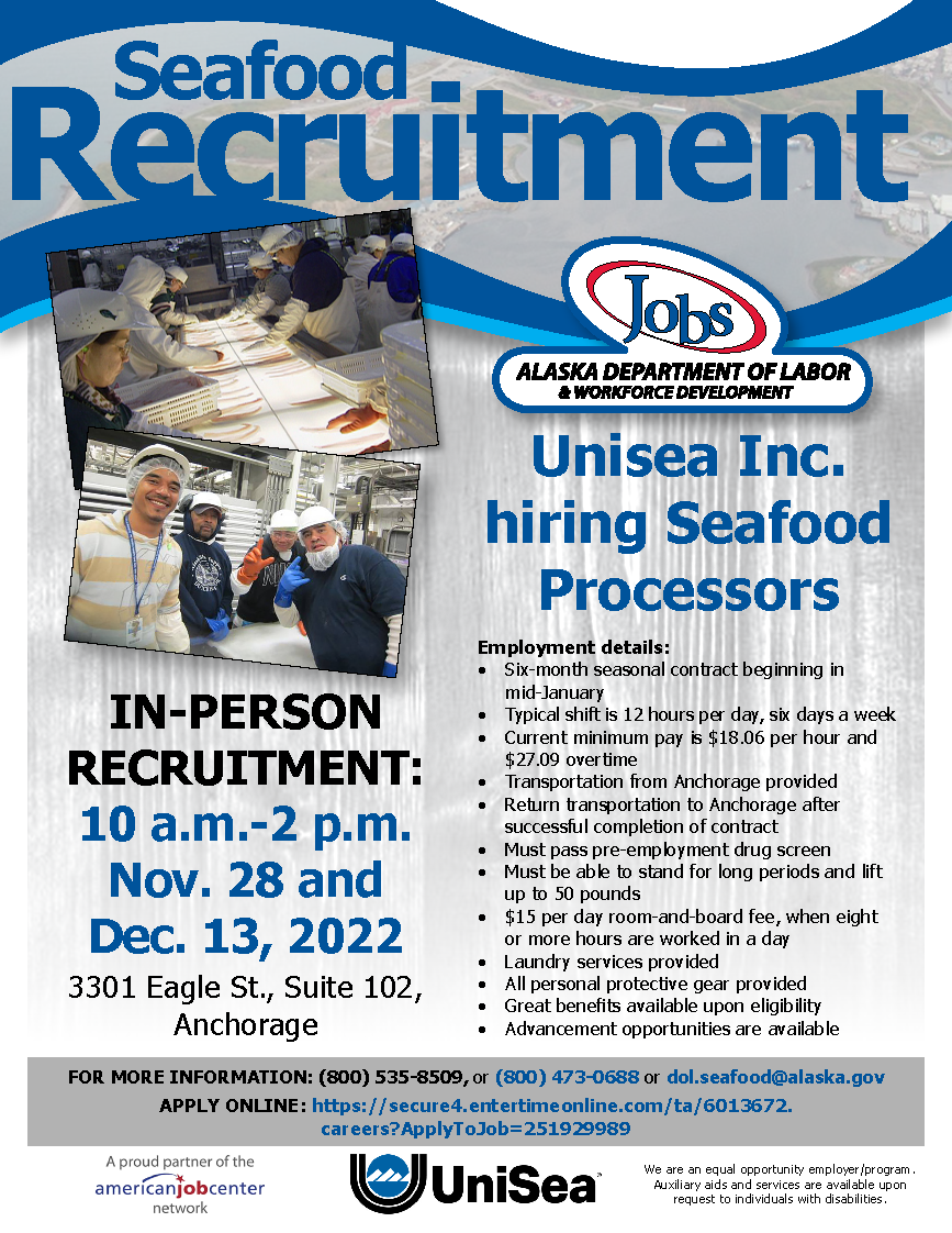 Unisea Seafoods in Dutch Harbor is Hiring Fish Processors