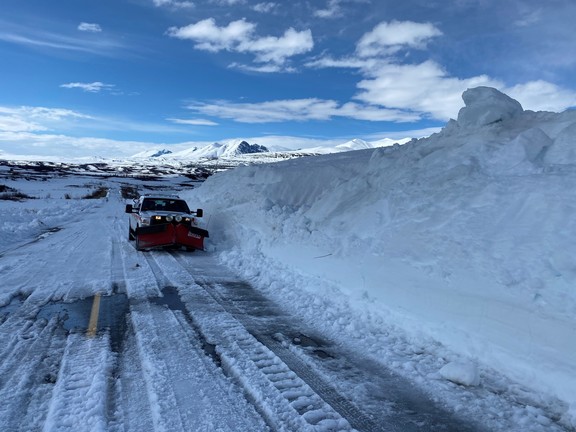 View from the Denali Highwy on May 4 as crews work to plow the road