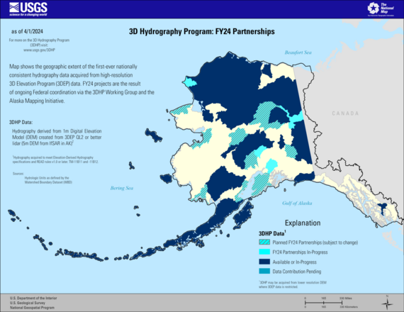 Current production status of elevation derived hydrography by USGS: 4/1/2024 graphic