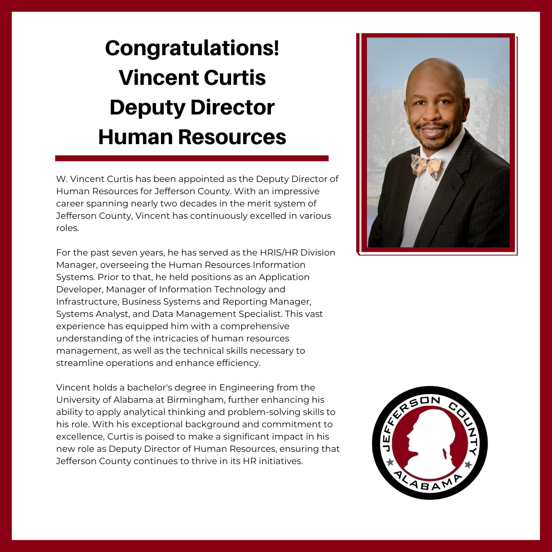 image with picture of bio of new HR deputy director of HR Vincent Curtis