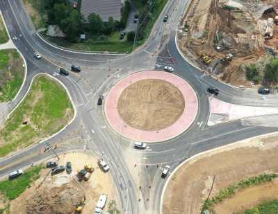 Drone image of new Grants Mill Road roundabout after opening