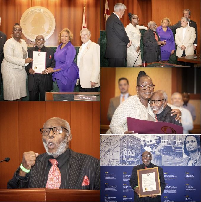 Bishop Calvin Woods being honored at Jefferson County Commission Meeting