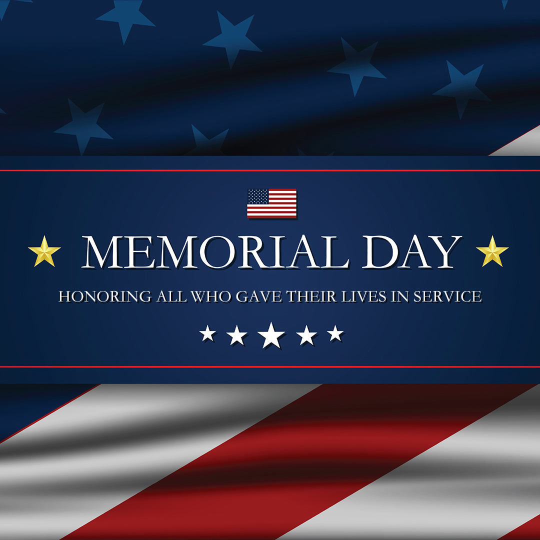 dark blue background with flag and gold stars on either side of text that says honoring all who gave their lives in service