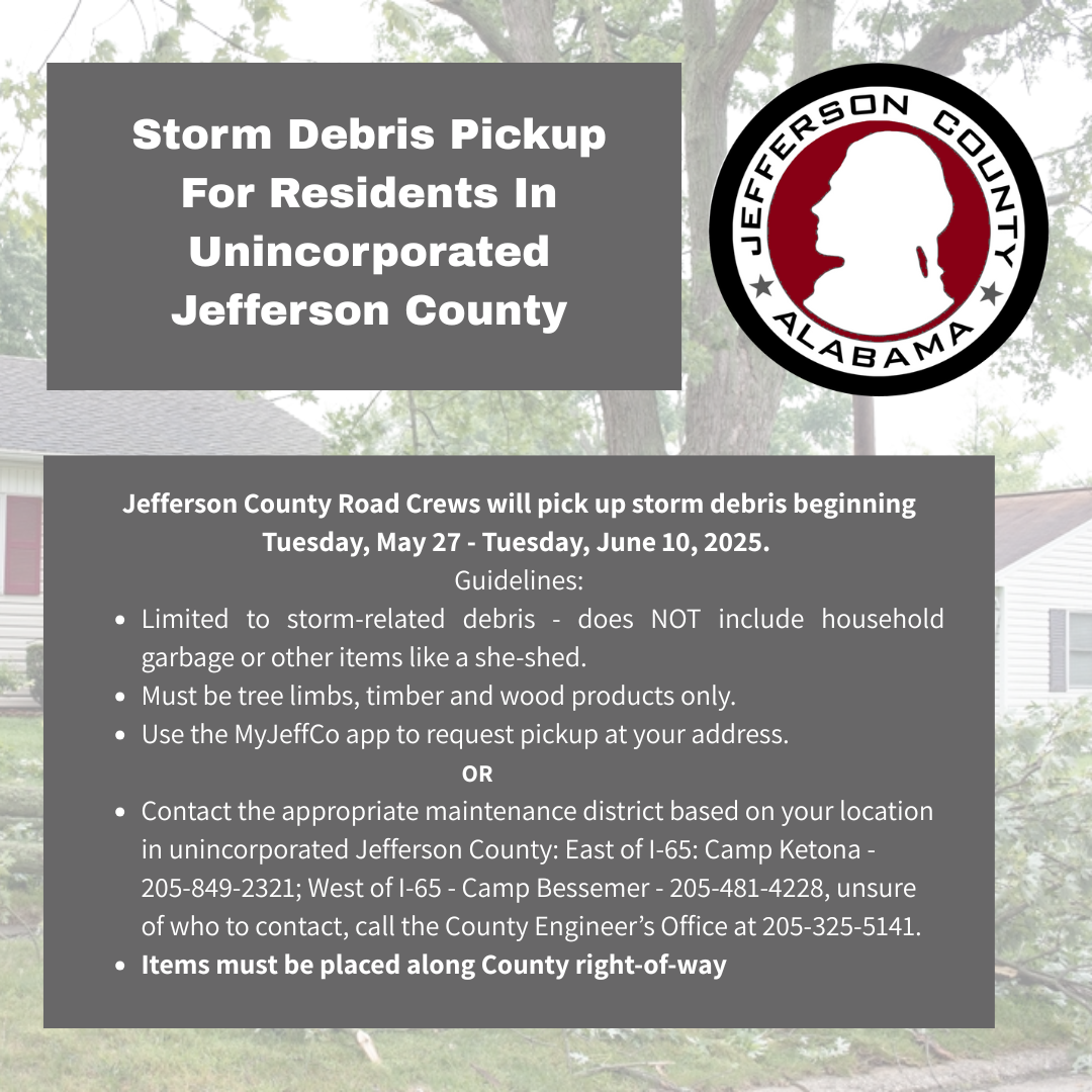 graphic showing house with storm damage with description of dates and how to report storm debris for pickup