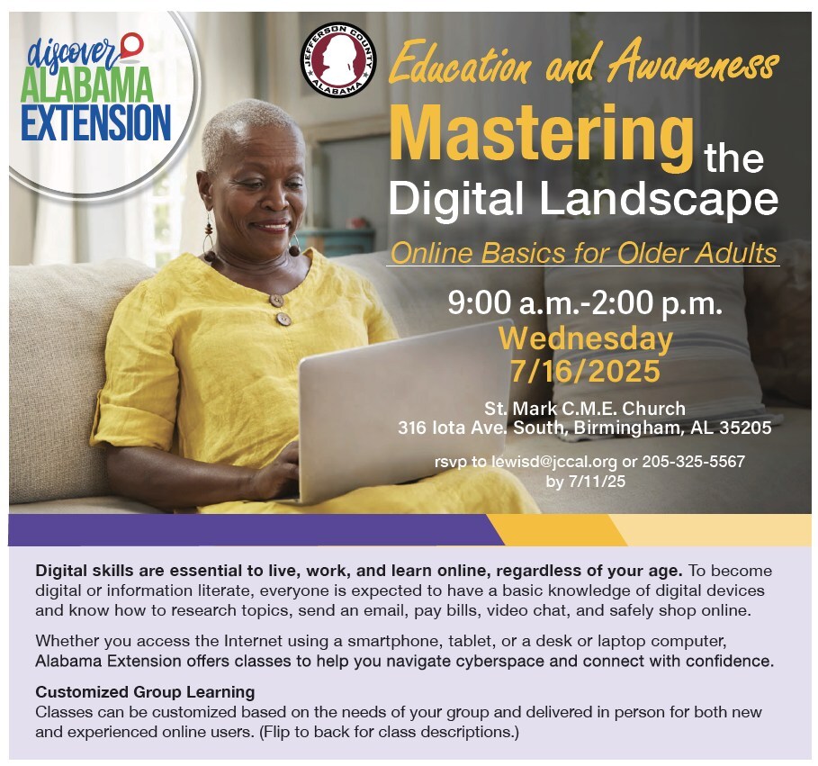 flyer for senior services event on online education for seniors