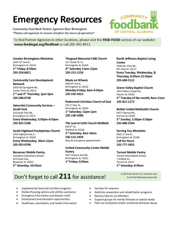 Emergency Food Resources from Central Alabama Foodbank