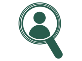 Green magnifying glass with silhouette of a person inside