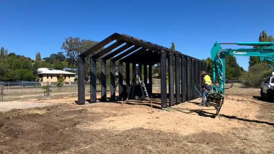 Metal shelter under construction