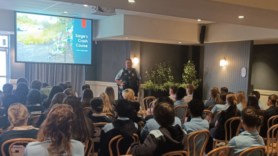 Students watch presentation on road safety