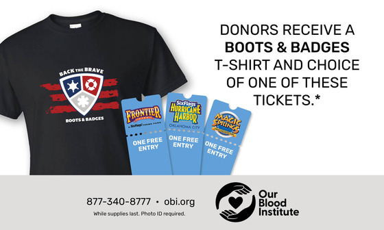 Donors receive a free t-shirt and choice of theme park tickets to either Frontier City, Hurricane Harbor, or Magic Springs.