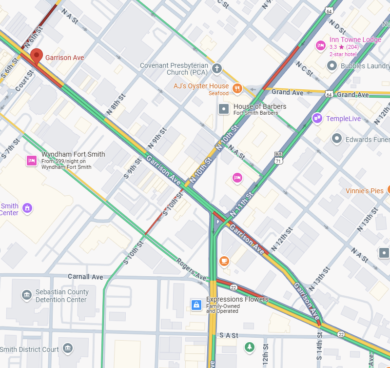 Garrison Avenue from 6th to Rogers Avenue and North A from 6th-13th