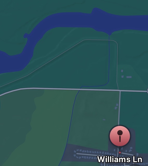 Map image of Riverfront Drive just west of Williams Lane