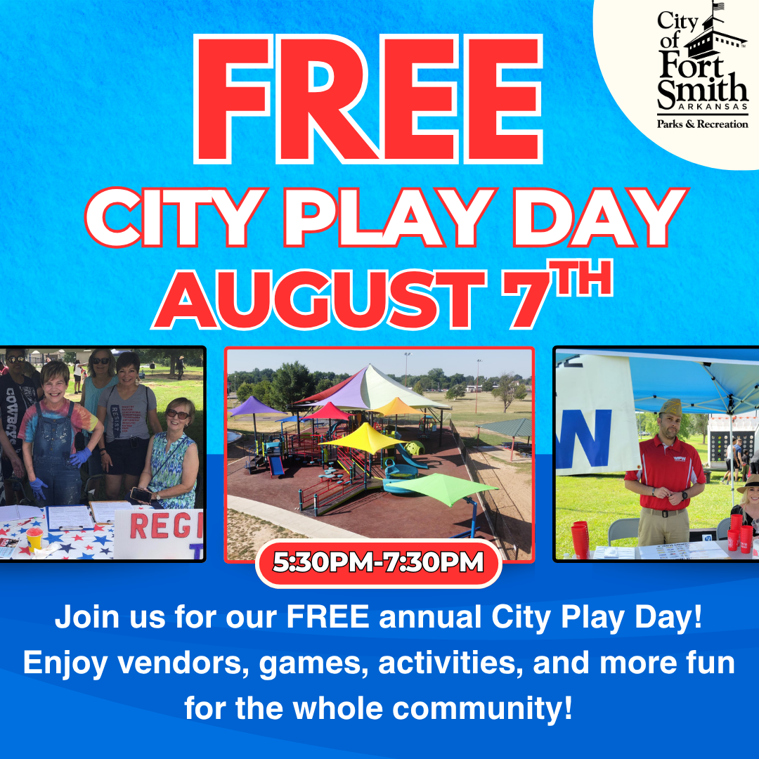 Flyer for 2026 City Play Day featuring images of vendors and parks.