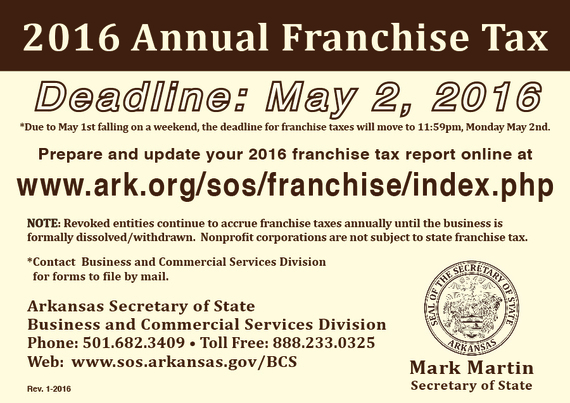 2016 Franchise Tax Reminder
