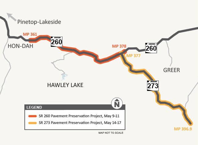 Map of pavement preservation project on State Routes 260 and 273