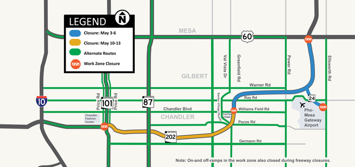 Travel Alert: Loop 202 (Santan Freeway) scheduled to close in Gilbert ...