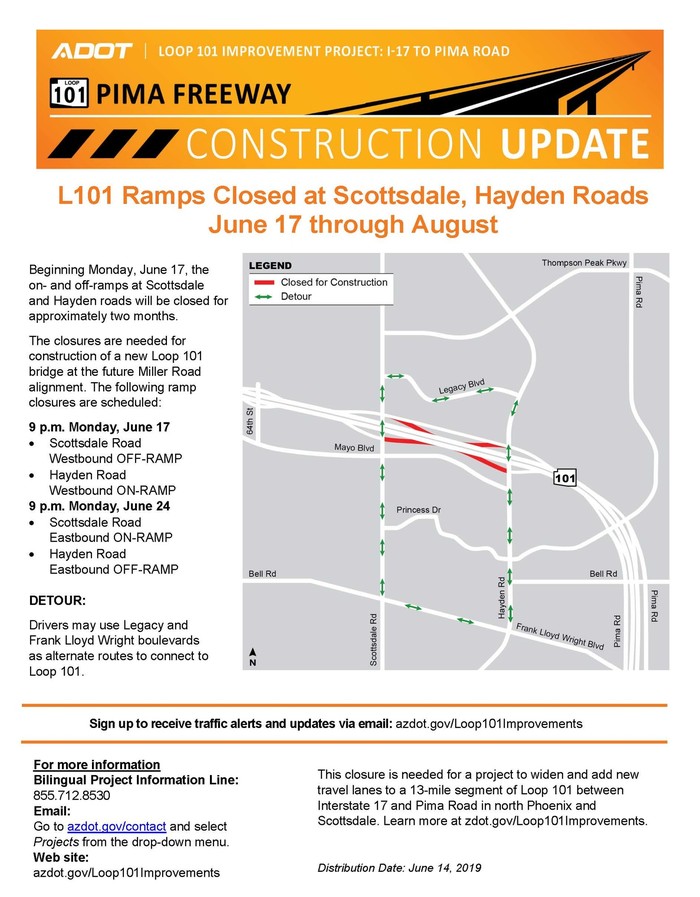 CORRECTED Loop 101 (Pima Freeway) ramps closed at Scottsdale, Hayden