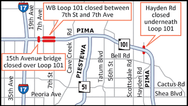 Loop 101 (PIma Freeway) Improvement Project - road closures July 12 - 18