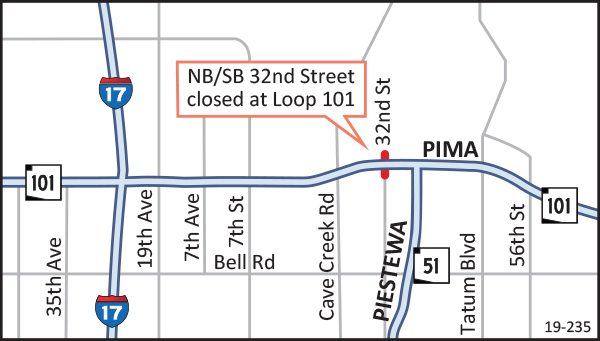 Loop 101 (Pima Frwy) weekend closure map Oct. 18 - 21