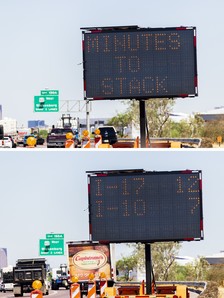 Portable travel time sign on I-10 in Phoenix