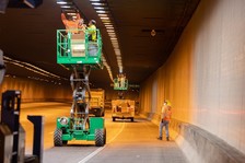 ADOT crews lifted in place to change out I-10 tunnel lighting in Phoenix