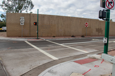 An ADA compliant crosswalk at the eastbound Loop 101 frontage road and 15th Avenue.