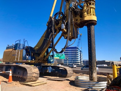 Crews are installing the drilled-shaft foundation for the new pedestrian/bicyclist bridge over I-10 at Alameda Drive. 