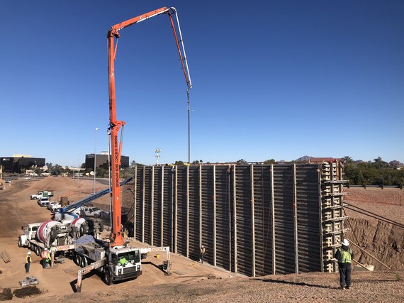 Concrete pour for new Broadway Road bridge abutment