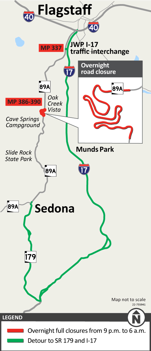 SR 89A Detour Map for Closures