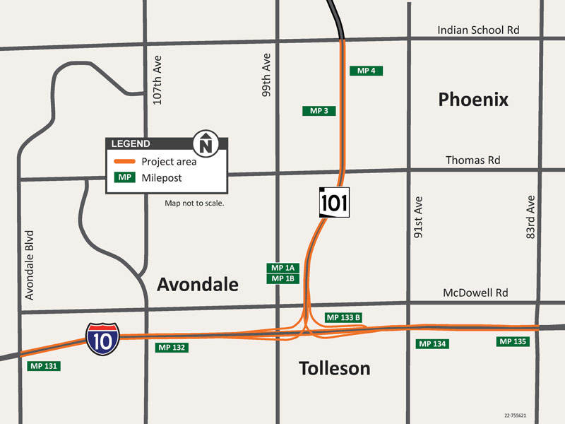 study area map li mits are Loop 101 and Indian School to the north, and I-10 between Avondale Boulevard and 83rd Avenue