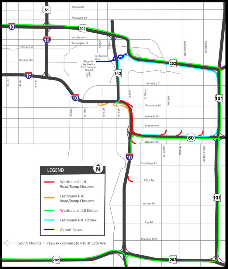 Interstate 10 closed in both directions between US 60 and State Route