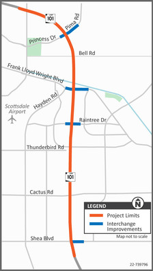 Graphic of L101, Princess Dr to Shea Blvd widening project, targeted for construction in 2023.