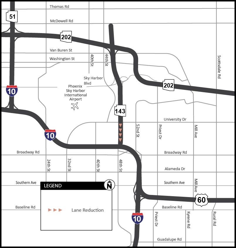 Southbound State Route 143 narrowed to one lane near University Drive ...