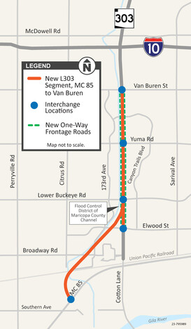 Map of Loop 303 MC 85 to Van Buren Street Improvements in Goodyear, Arizona.