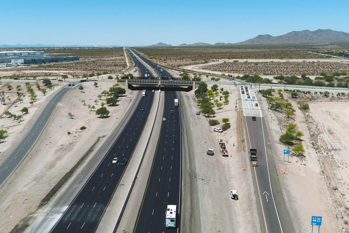 aerial view of newly constructed lane on I-10 in West Valley