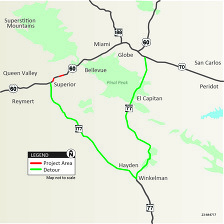 Map of US 60 detour