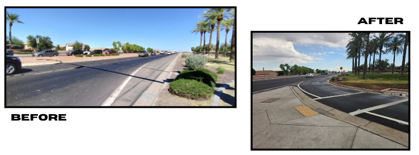 Before and after photos of northeast corner of Lakeview and SR 347
