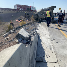 Aftermath of concrete truck crash along Loop 202 Red Mountain Freeway in Phoenix